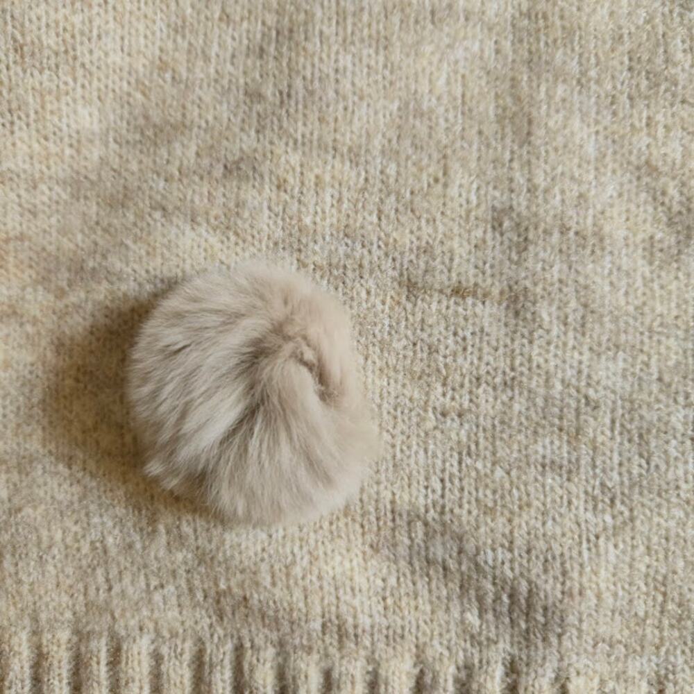 Vine & Love Womens Pullover Sweater Size Large Tan Pom Pom Preppy Coquette - Picture 5 of 9